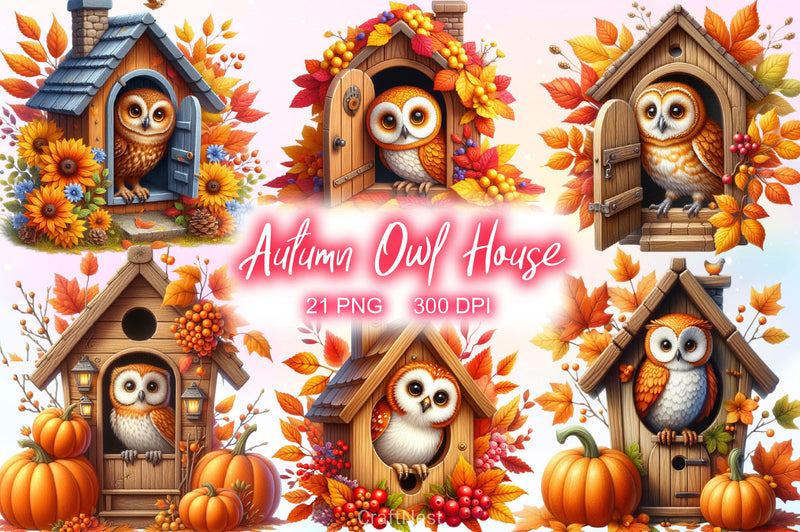 Autumn Owl House Clipart Bundle 2 - CraftNest - Digital Crafting and Art