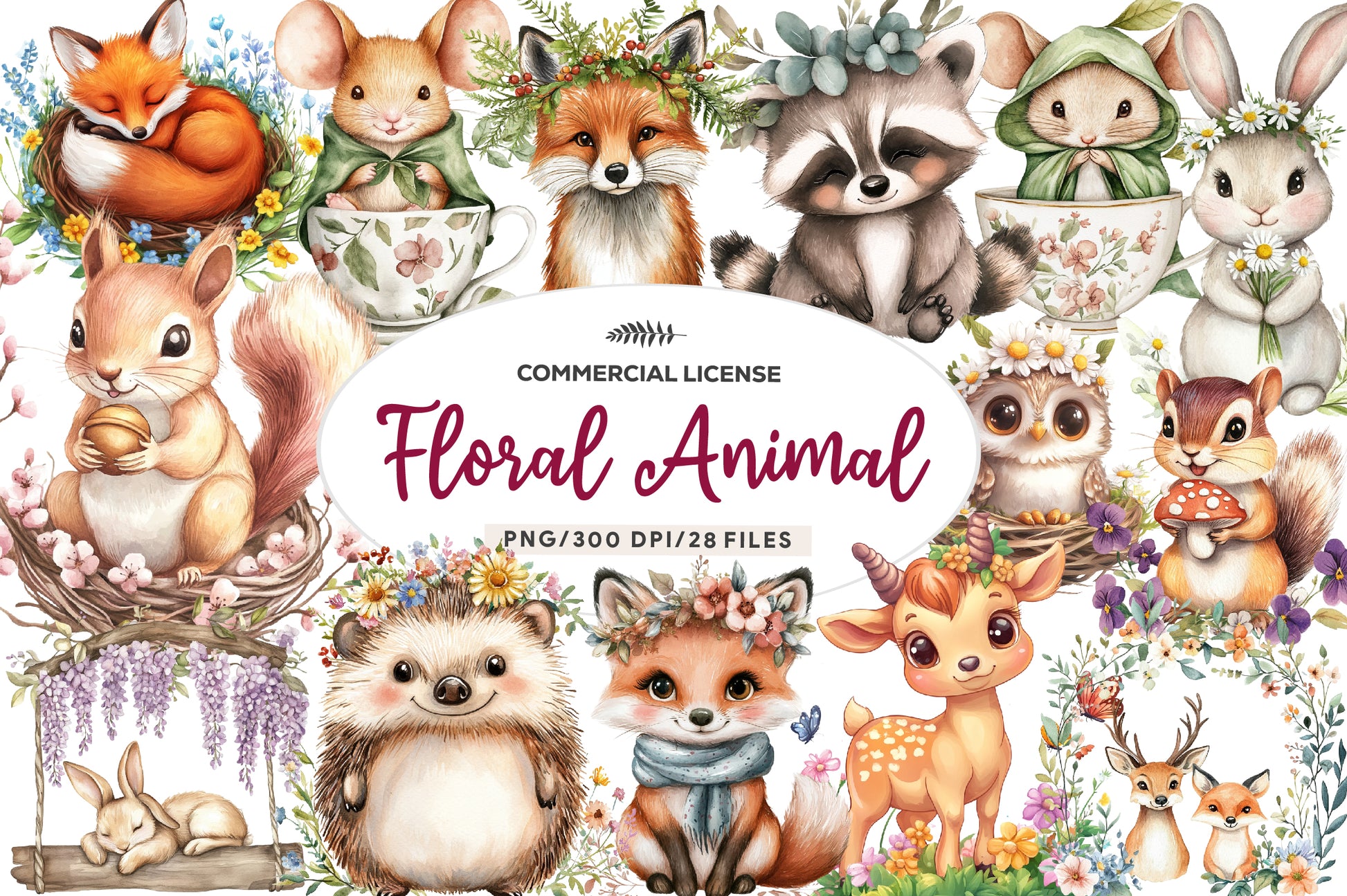 Sweet Woodland Floral Animal Creatures Clipart Bundle - CraftNest - Digital Crafting and Art