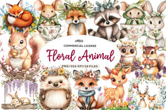 Sweet Woodland Floral Animal Creatures Clipart Bundle - CraftNest - Digital Crafting and Art