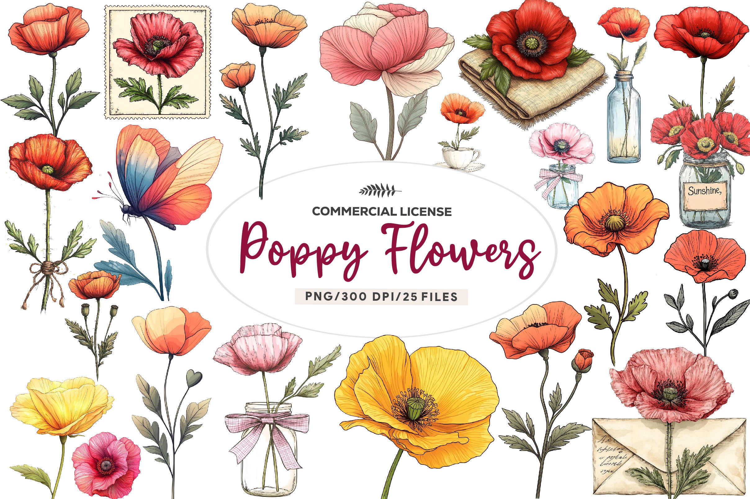 Summer Poppy Flowers Clipart Bundle - CraftNest - Digital Crafting and Art