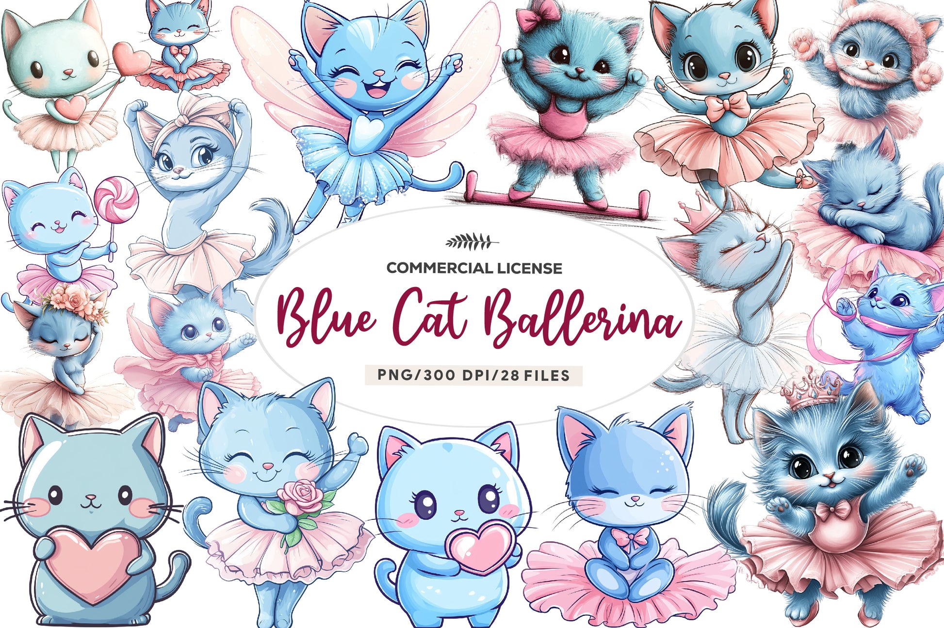 Blue Cat Ballerina Clipart Bundle - CraftNest - Digital Crafting and Art