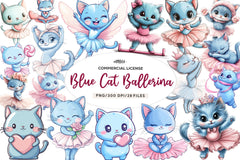 Blue Cat Ballerina Clipart Bundle - CraftNest - Digital Crafting and Art
