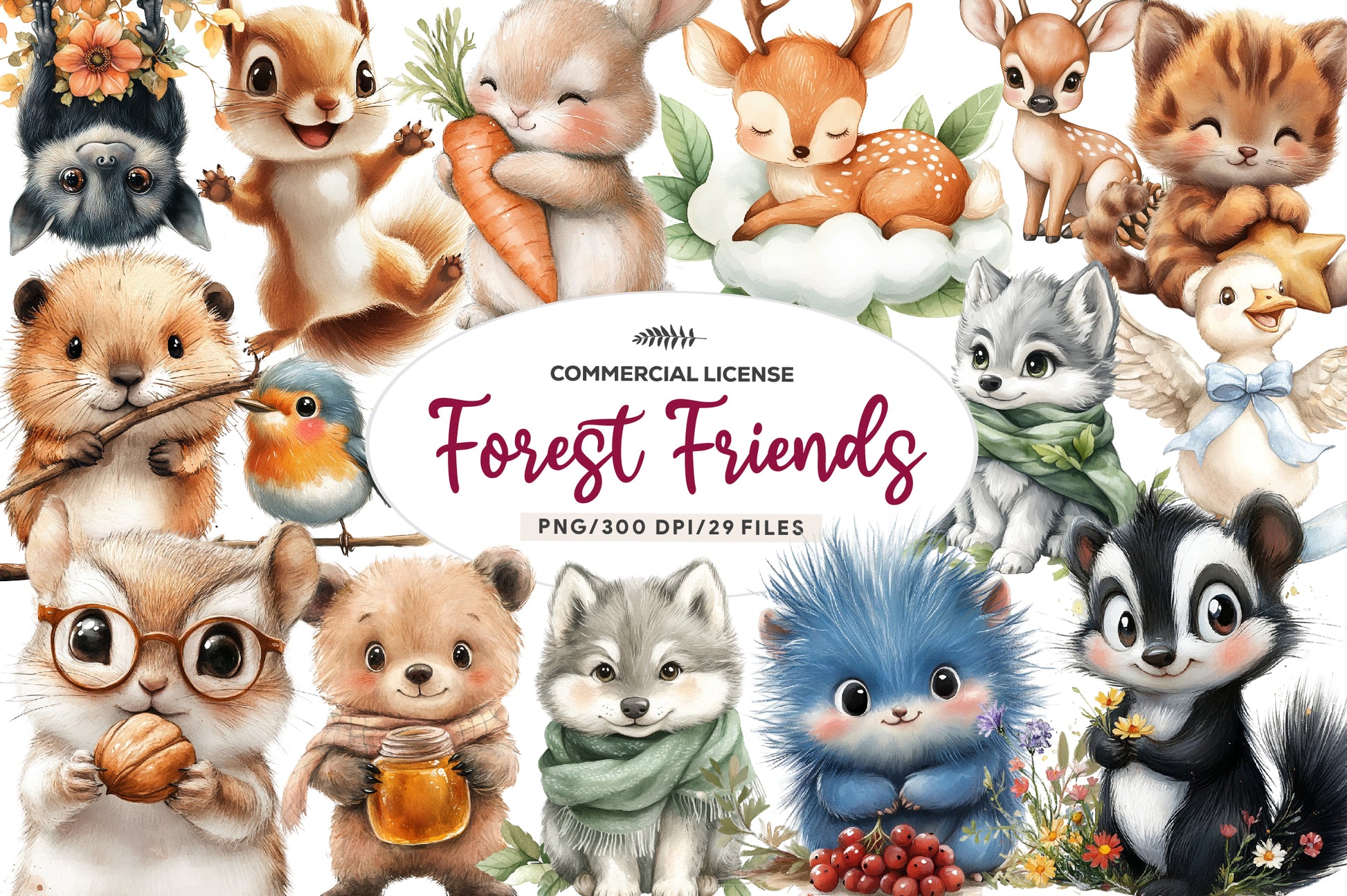 Sweet Forest Friends Cute Baby Animals Clipart Bundle - CraftNest - Digital Crafting and Art