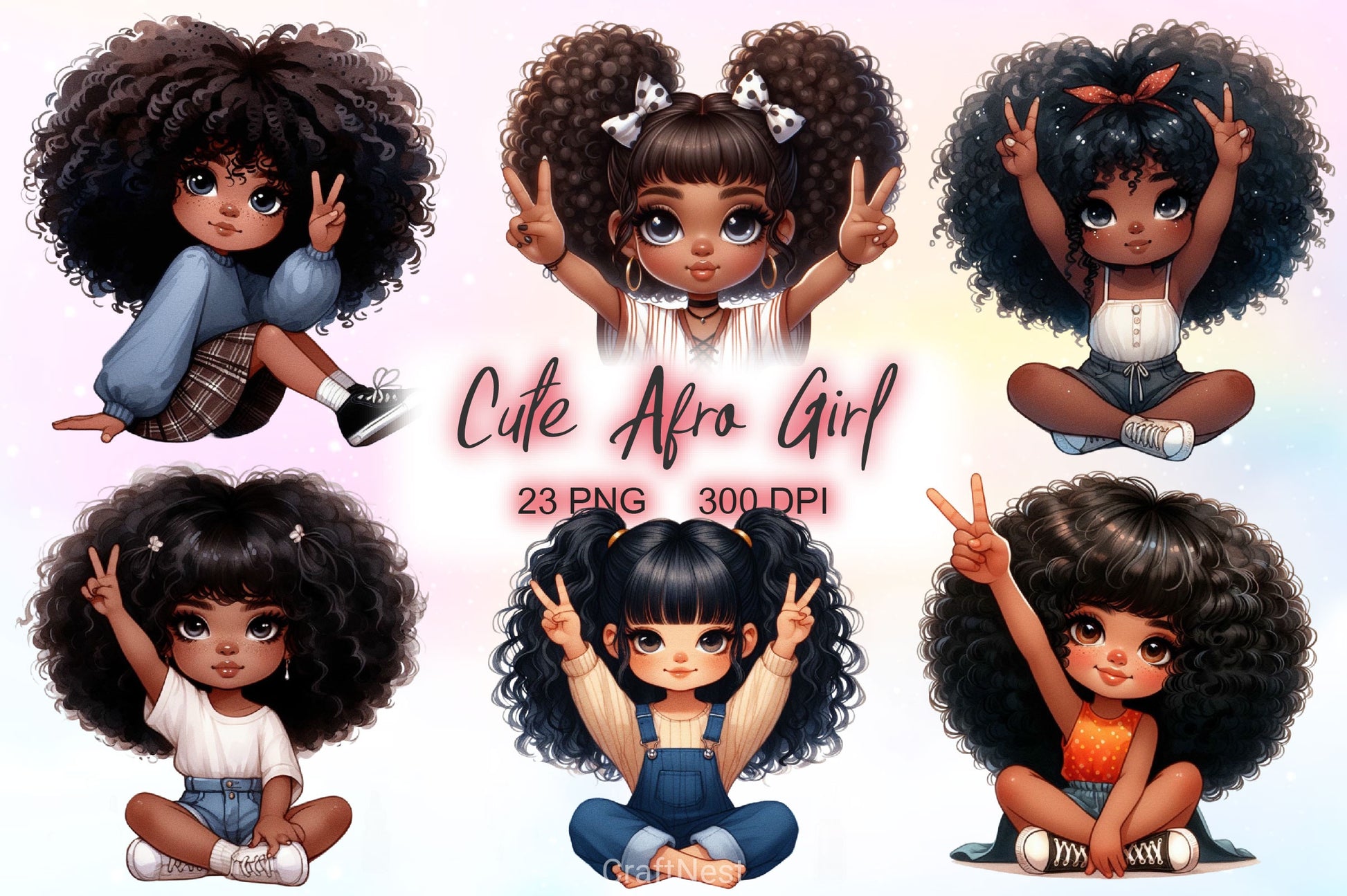 Cute Afro Girl Clipart Bundle 2 - CraftNest - Digital Crafting and Art