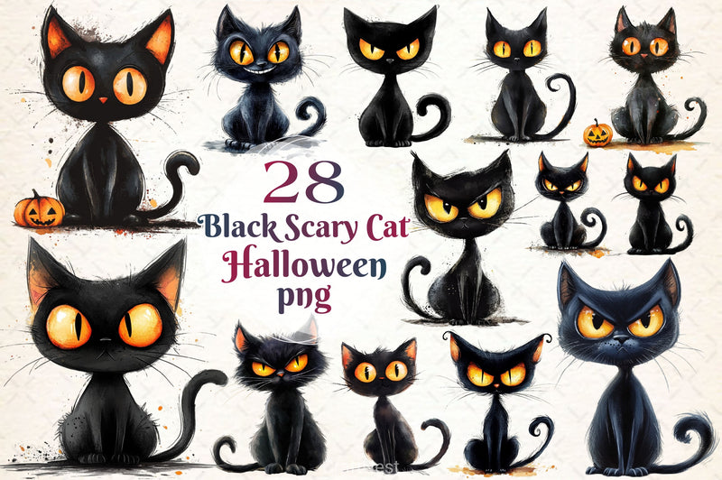 Halloween Black Scary Cat Clipart Bundle - CraftNest - Digital Crafting and Art