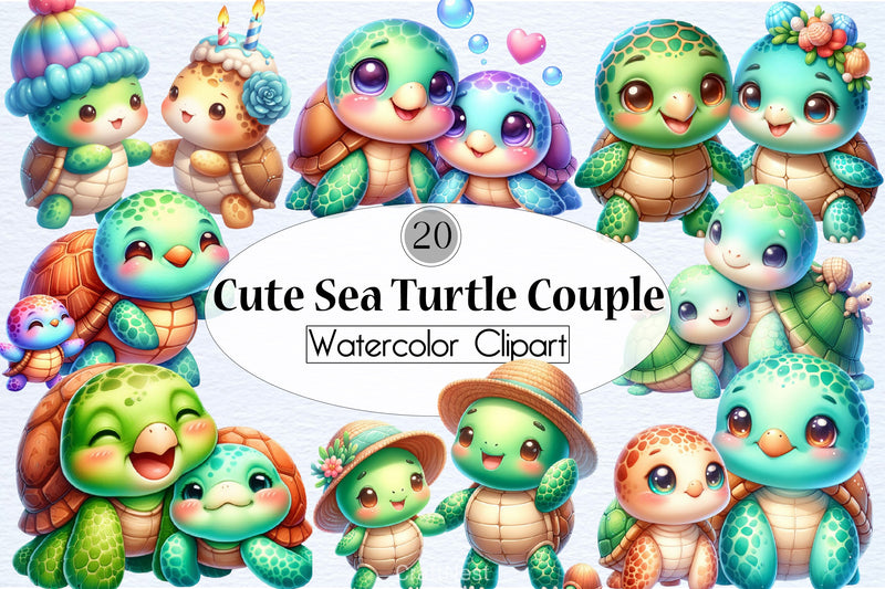 Cute Sea Turtle Couple Clipart Bundle - CraftNest - Digital Crafting and Art