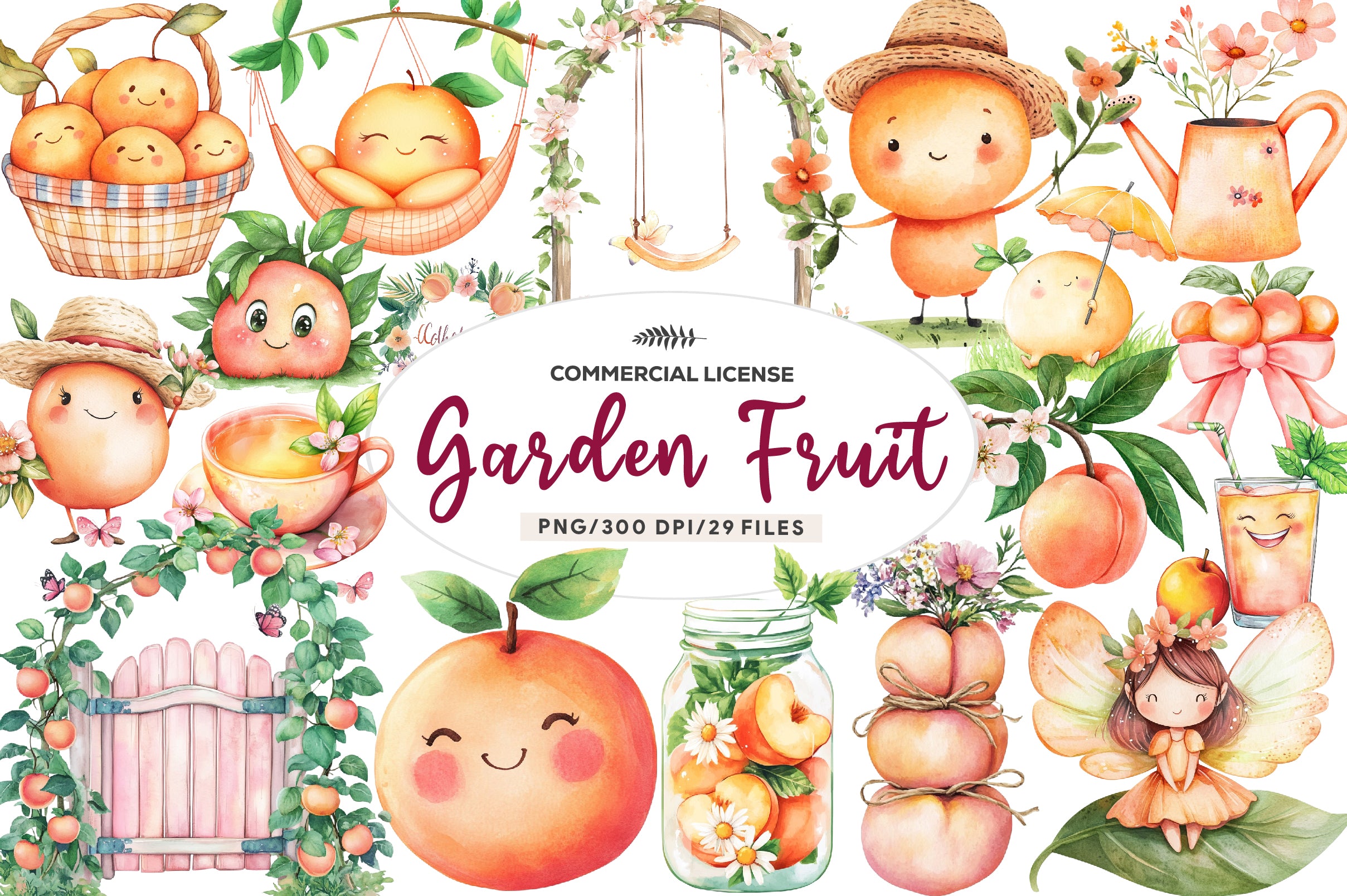 Cute Peaches Garden Fruit Clipart Bundle - CraftNest - Digital Crafting and Art