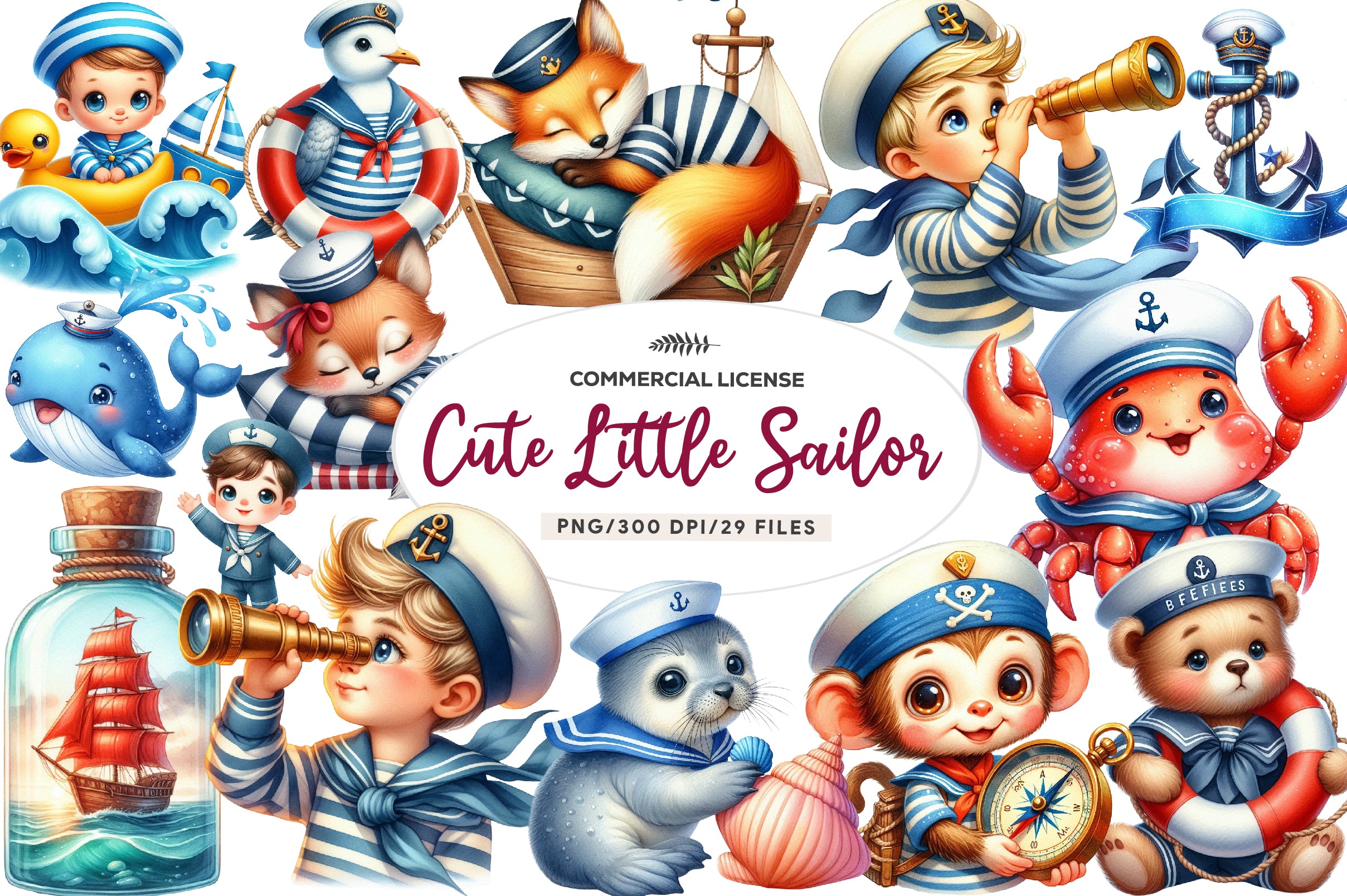 Cute Little Sailor Clipart Bundle - CraftNest - Digital Crafting and Art