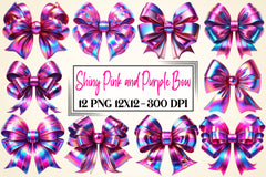 Shiny Pink & Purple Bow Clipart Bundle - CraftNest - Digital Crafting and Art
