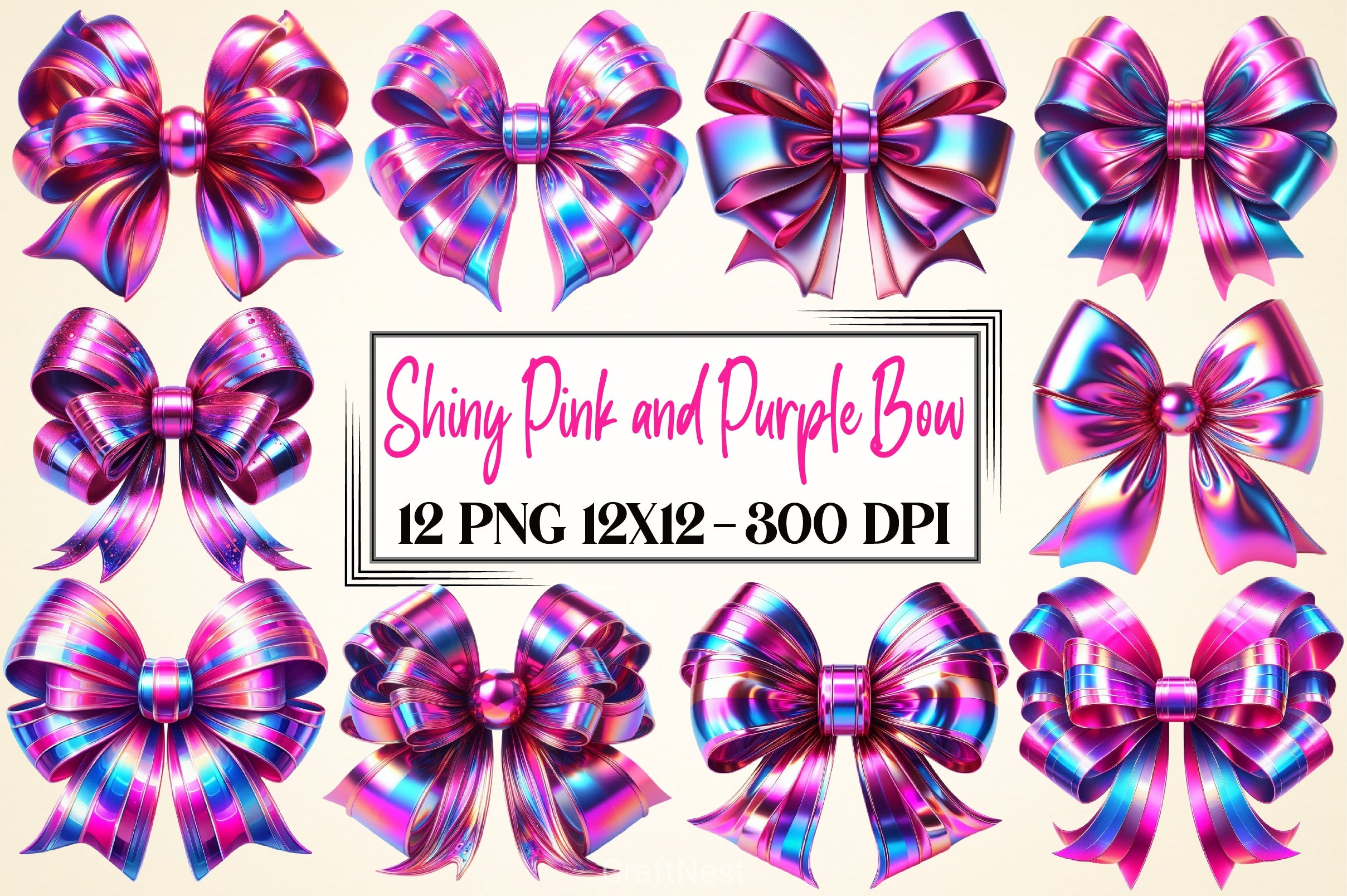 Shiny Pink & Purple Bow Clipart Bundle - CraftNest - Digital Crafting and Art
