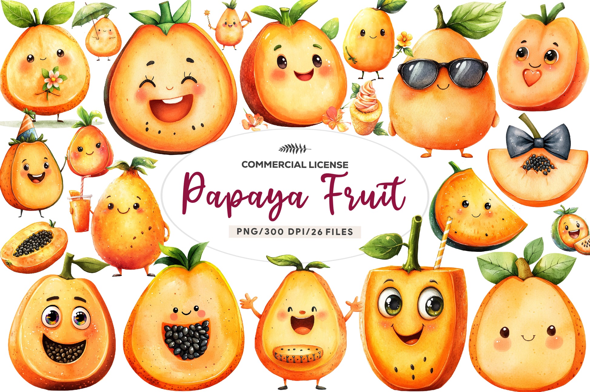 Papaya Fruit Papaya Clipart Bundle - CraftNest - Digital Crafting and Art