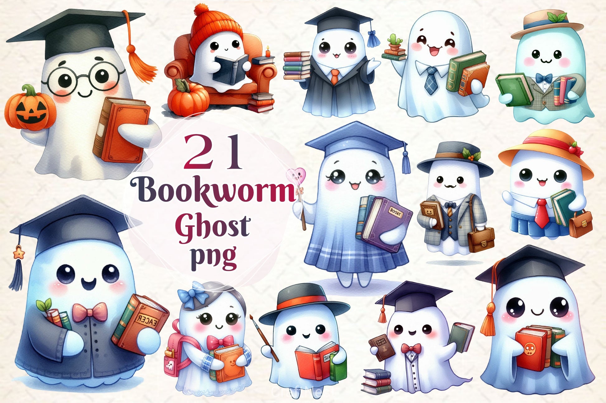 Ghost Bookworm Clipart Bundle - CraftNest - Digital Crafting and Art