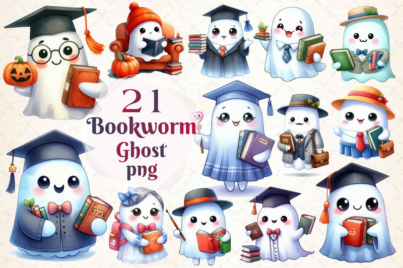Ghost Bookworm Clipart Bundle - CraftNest - Digital Crafting and Art
