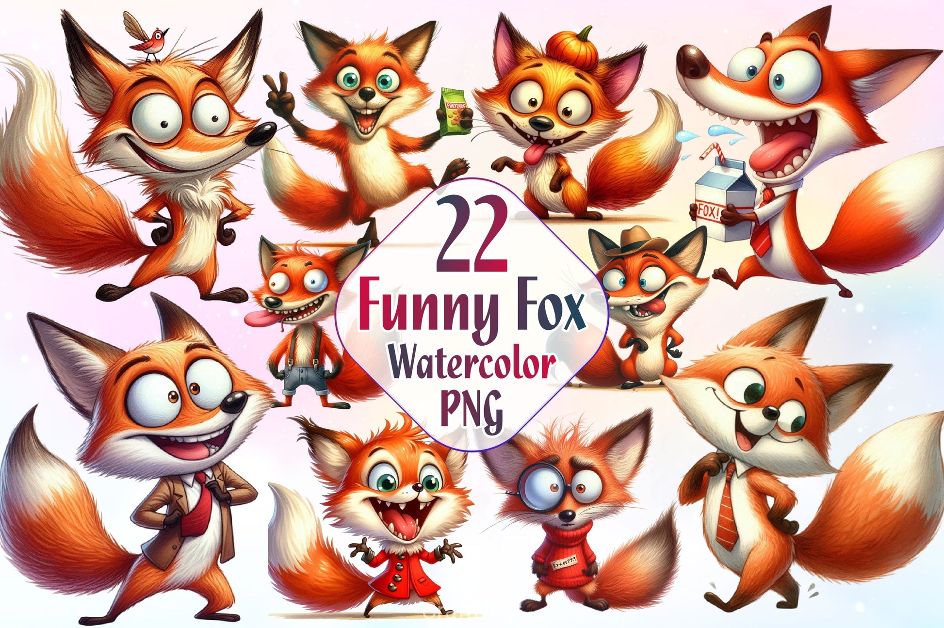 Funny Fox Clipart Bundle - CraftNest - Digital Crafting and Art