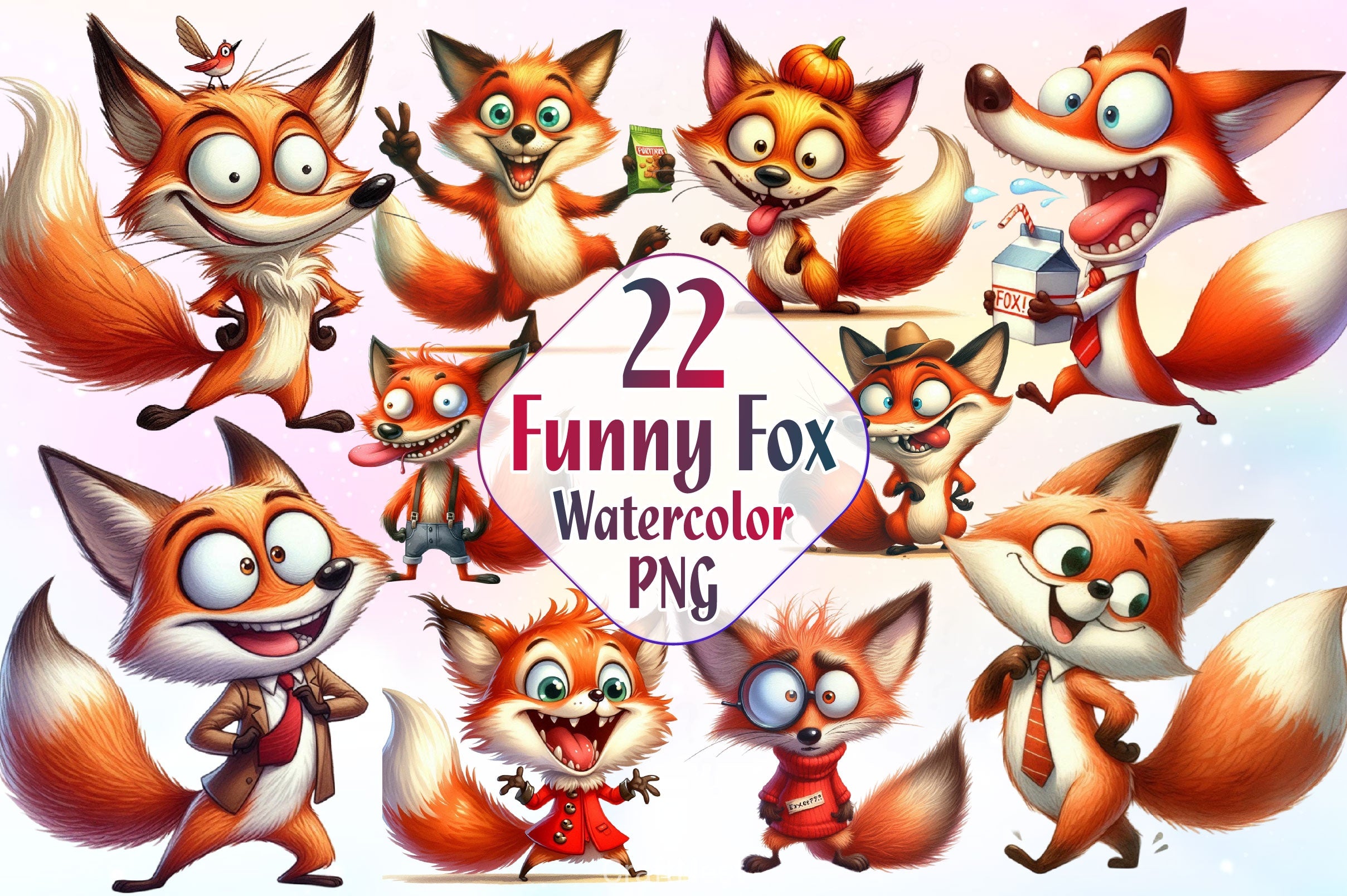 Funny Fox Clipart Bundle - CraftNest - Digital Crafting and Art