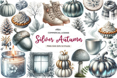 Silver Autumn Clipart Bundle - CraftNest - Digital Crafting and Art