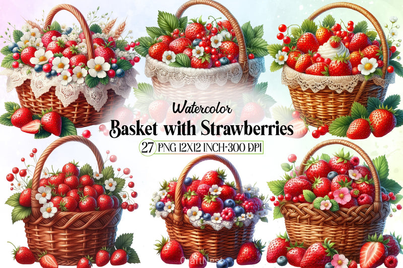 Strawberry Basket Clipart Bundle - CraftNest - Digital Crafting and Art