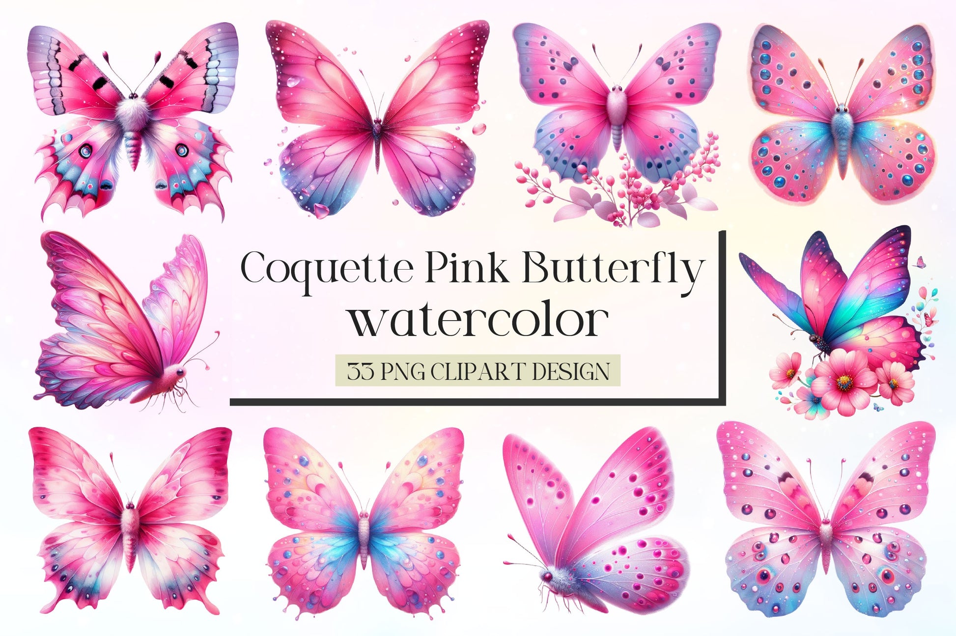 Coquette Pink Butterfly Clipart Bundle 2 - CraftNest - Digital Crafting and Art