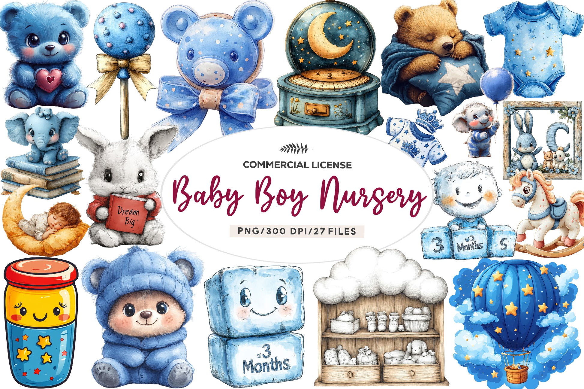Blue Baby Boy Nursery Clipart Bundle 1 - CraftNest - Digital Crafting and Art