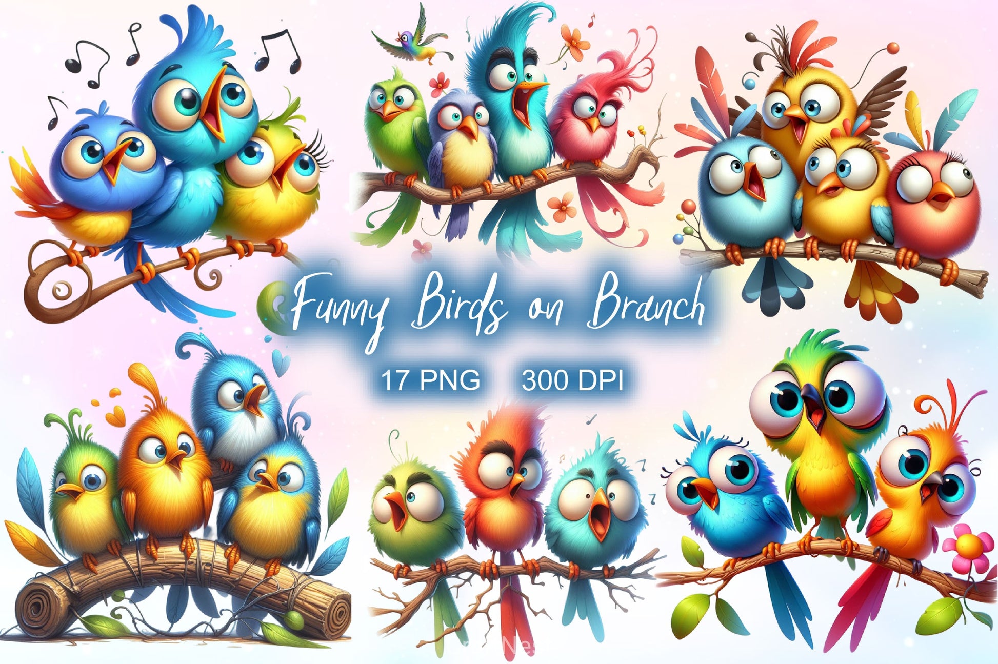Funny Birds On Branch Clipart Bundle 2 - CraftNest - Digital Crafting and Art