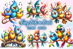 Funny Birds On Branch Clipart Bundle 2 - CraftNest - Digital Crafting and Art