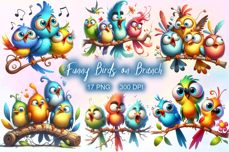 Funny Birds On Branch Clipart Bundle 2 - CraftNest - Digital Crafting and Art