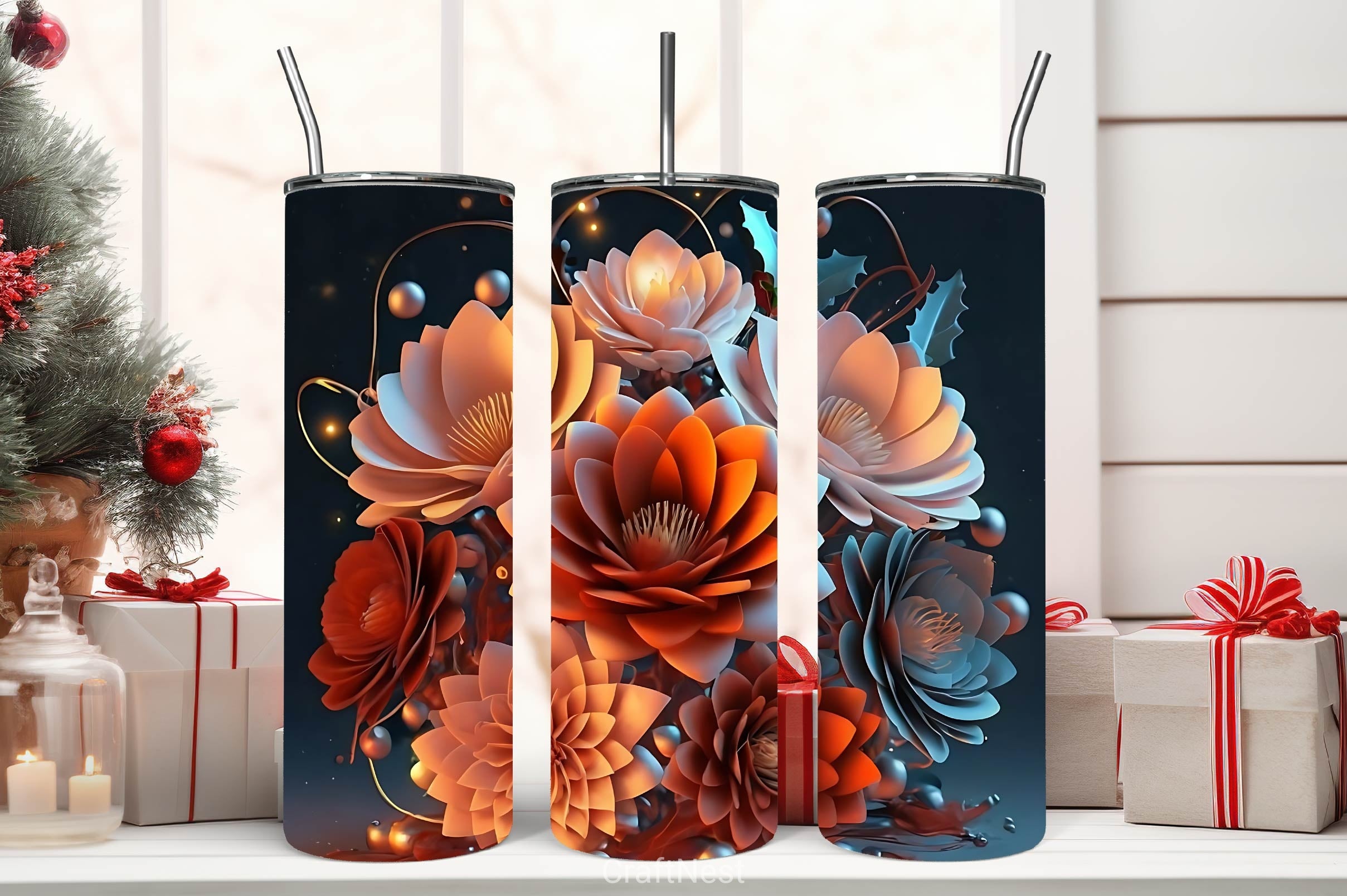 Flower Tumbler Wrap Bundle 34 - CraftNest - Digital Crafting and Art