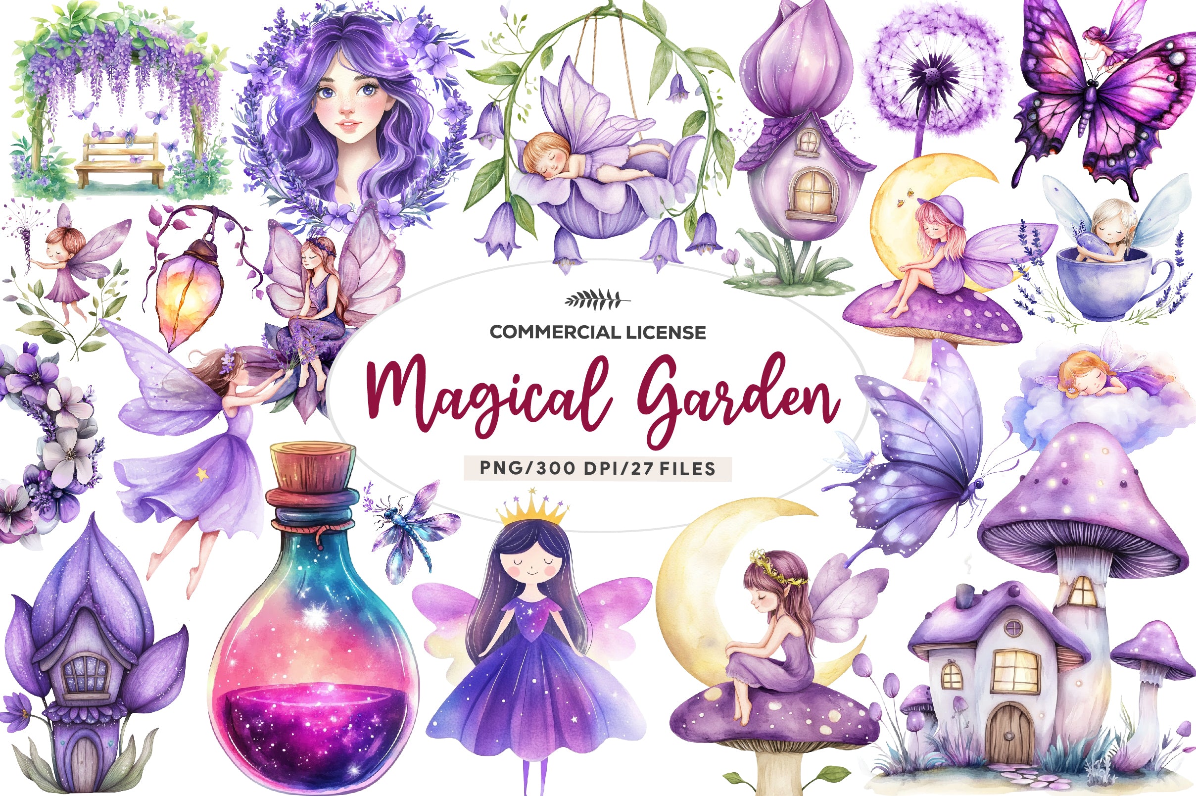Magical Garden Purple Fairies Clipart Bundle 1 - CraftNest - Digital Crafting and Art