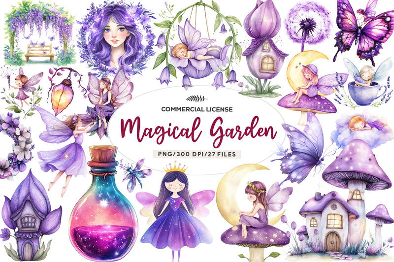 Magical Garden Purple Fairies Clipart Bundle 1 - CraftNest - Digital Crafting and Art