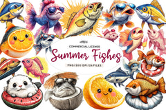 Quirky Whimsical Summer Fishes Clipart Bundle - CraftNest - Digital Crafting and Art