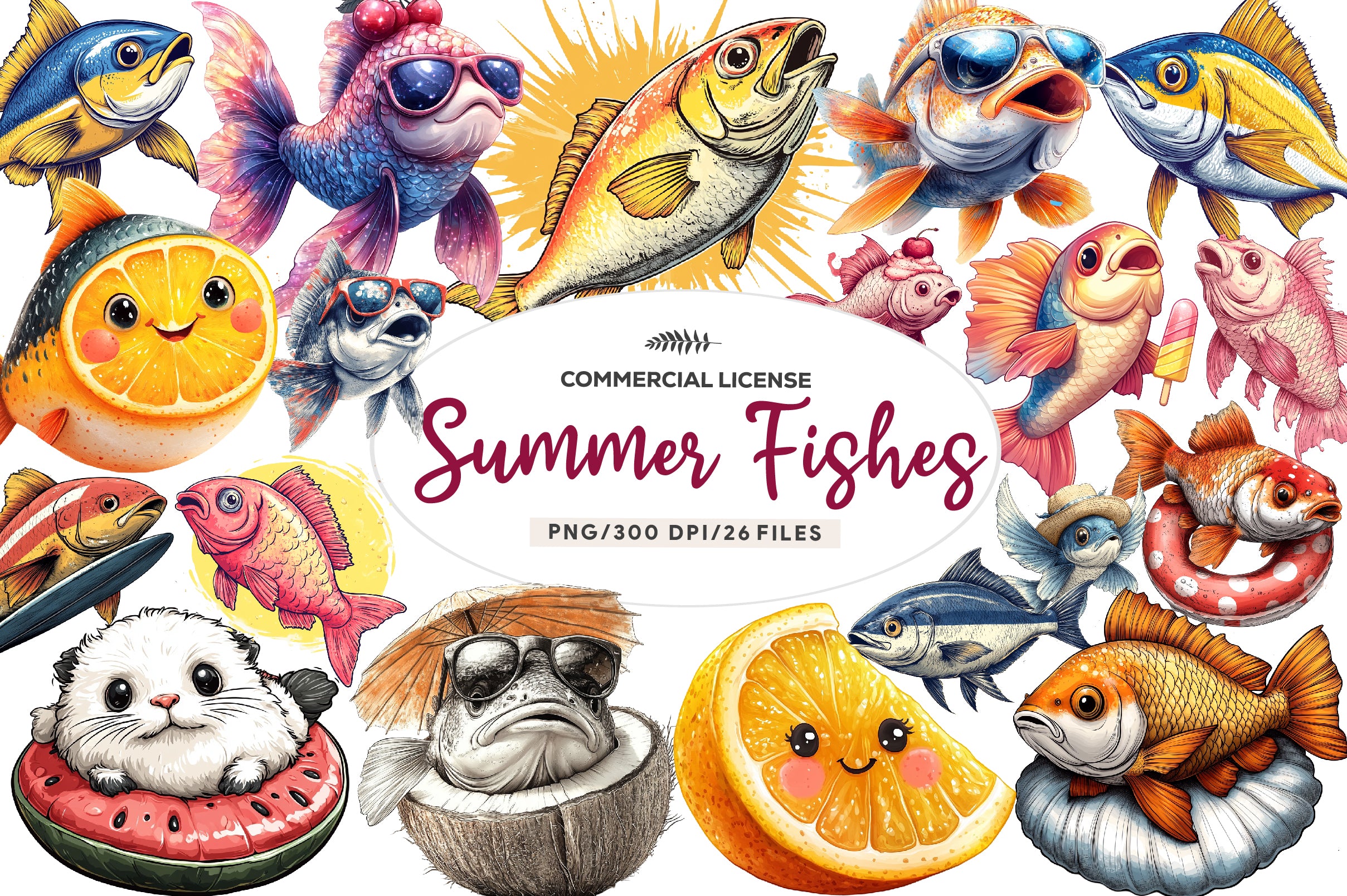 Quirky Whimsical Summer Fishes Clipart Bundle - CraftNest - Digital Crafting and Art