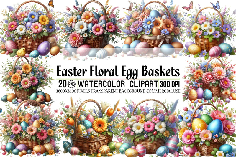 Easter Floral Egg Baskets Clipart Bundle - CraftNest - Digital Crafting and Art