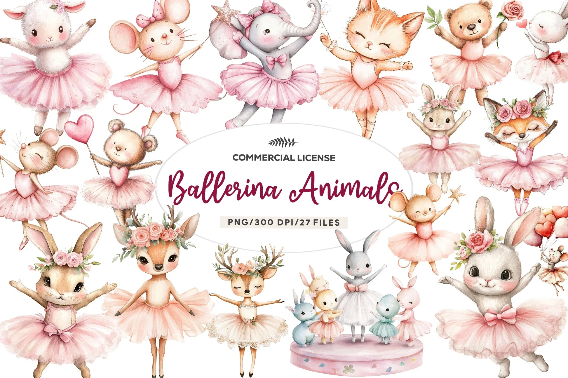 Cute Pink Ballerina Animals Clipart Bundle - CraftNest - Digital Crafting and Art