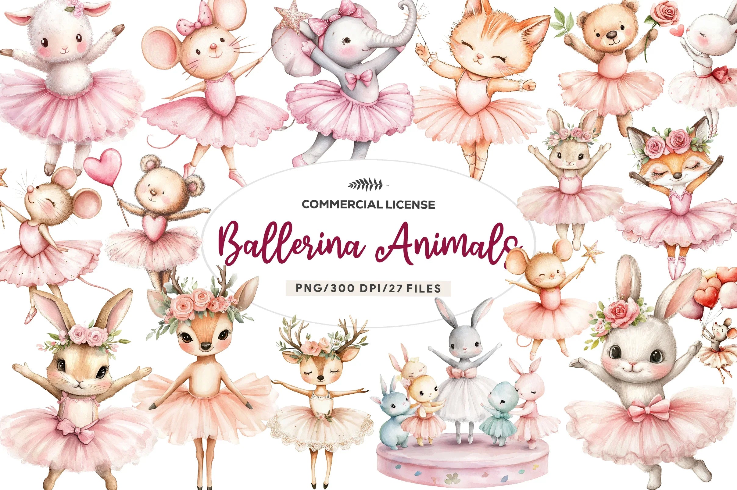 Cute Pink Ballerina Animals Clipart Bundle - CraftNest - Digital Crafting and Art