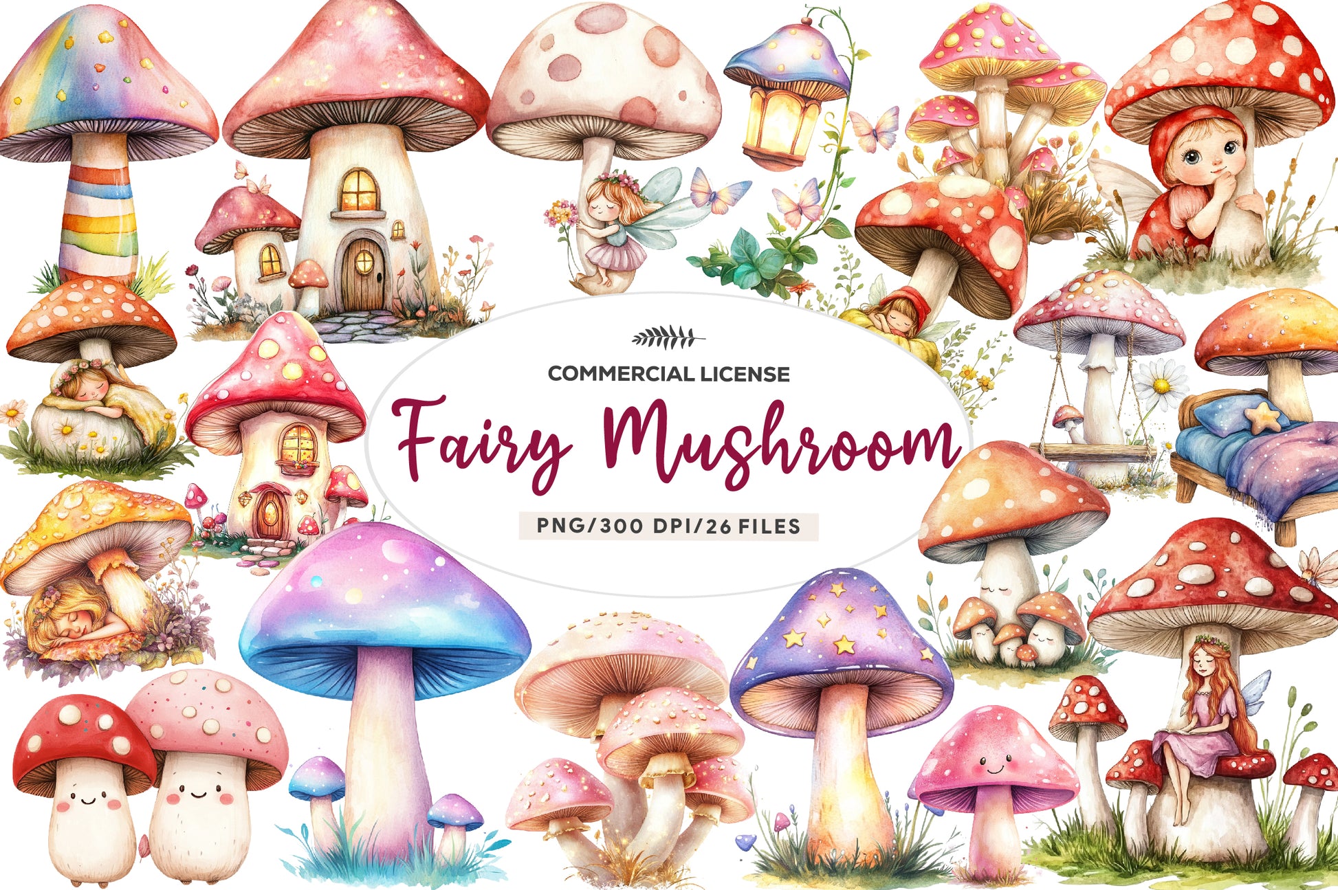 Cute Magic Fairy Mushroom Clipart Bundle - CraftNest - Digital Crafting and Art