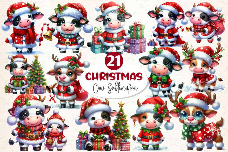 Christmas Cow Cute Cow Clipart Bundle - CraftNest - Digital Crafting and Art