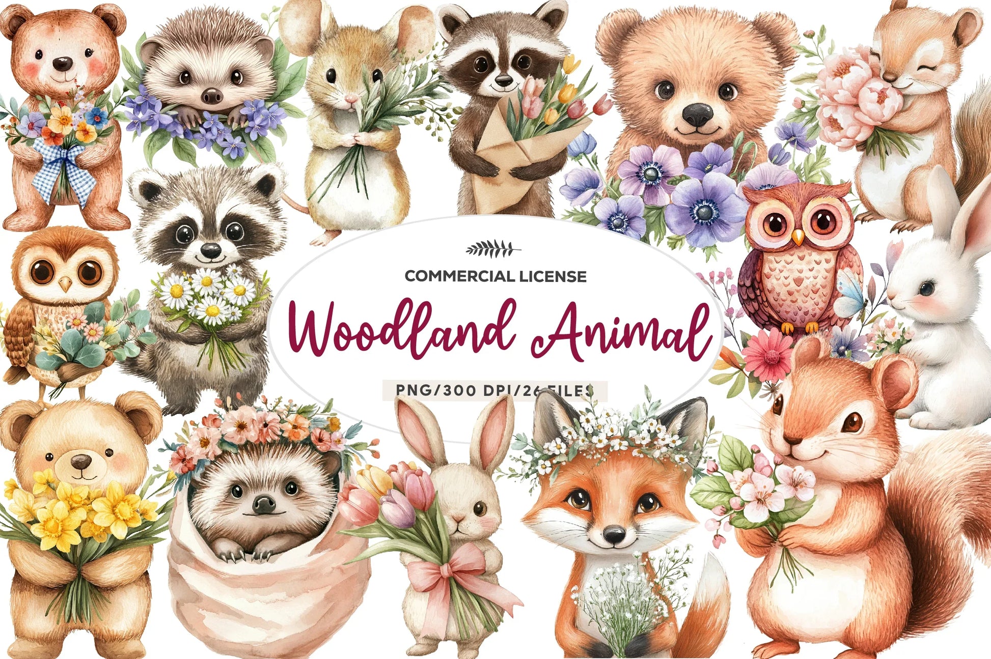 Spring Woodland Animal With Bouquet Clipart Bundle - CraftNest - Digital Crafting and Art