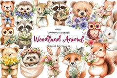 Spring Woodland Animal With Bouquet Clipart Bundle - CraftNest - Digital Crafting and Art