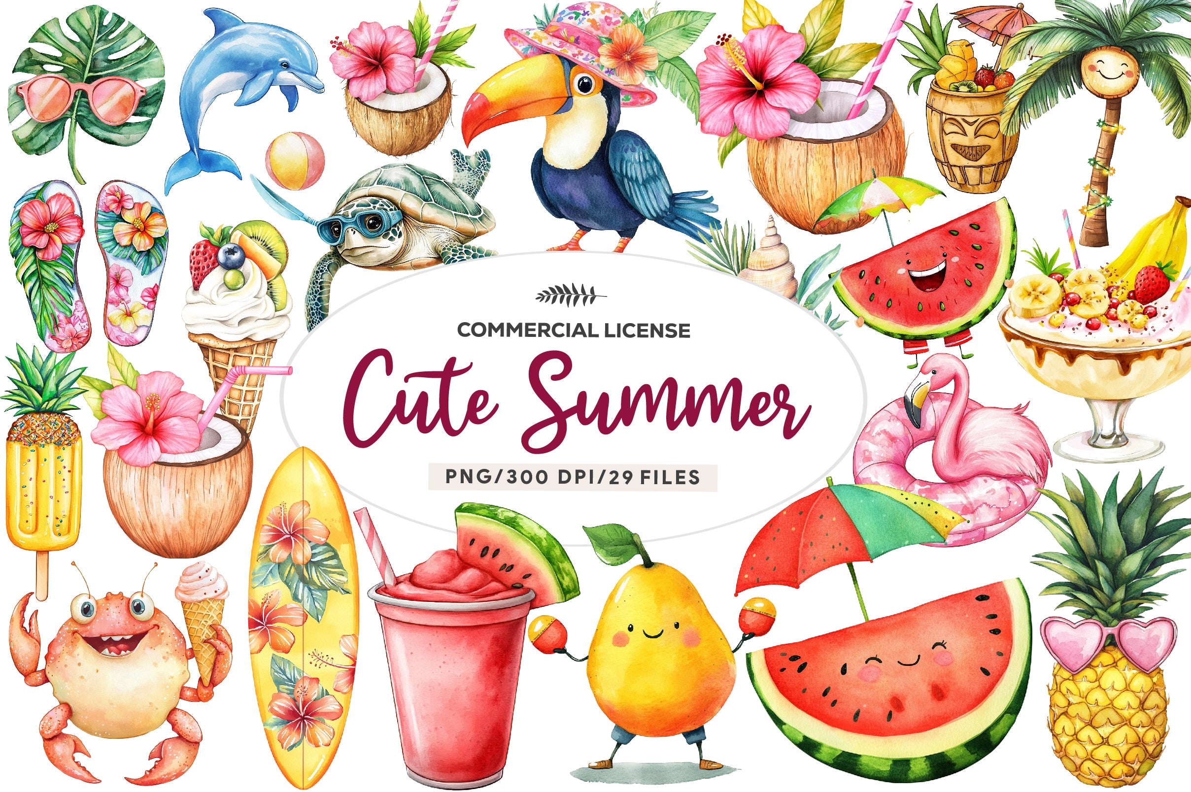 Tropical Cute Summer Clipart Bundle - CraftNest - Digital Crafting and Art