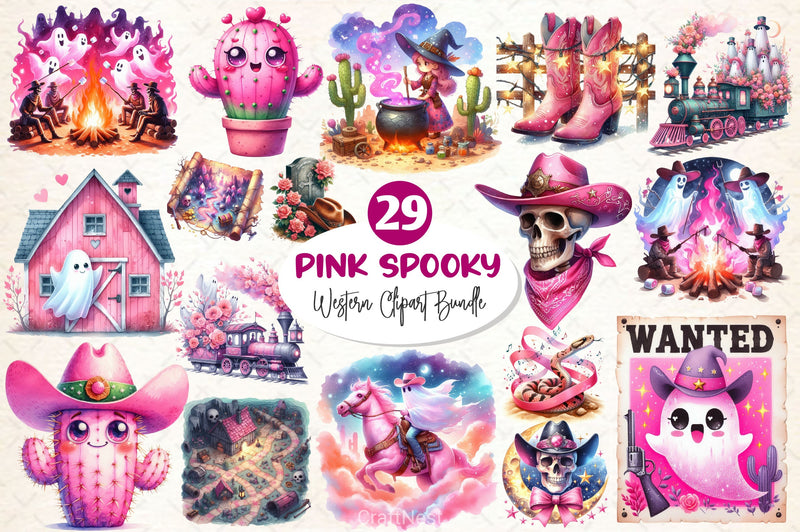 Pink Spooky Western Clipart Bundle - CraftNest - Digital Crafting and Art
