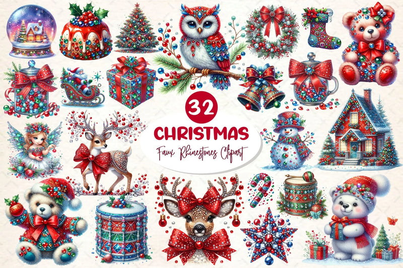 Faux Rhinestones Christmas Clipart Bundle 2 - CraftNest - Digital Crafting and Art