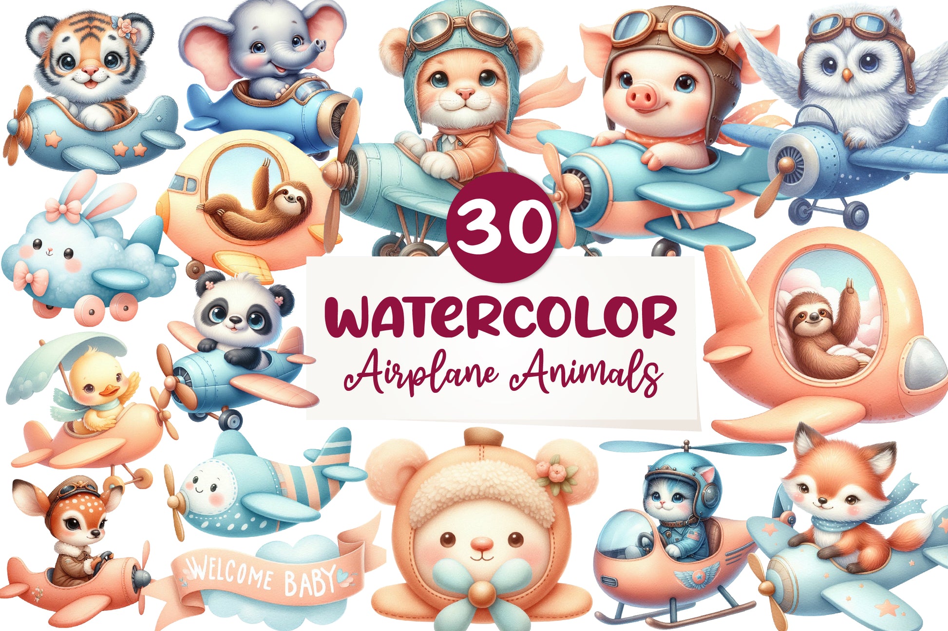 Airplane Cute Animals Clipart Bundle - CraftNest - Digital Crafting and Art