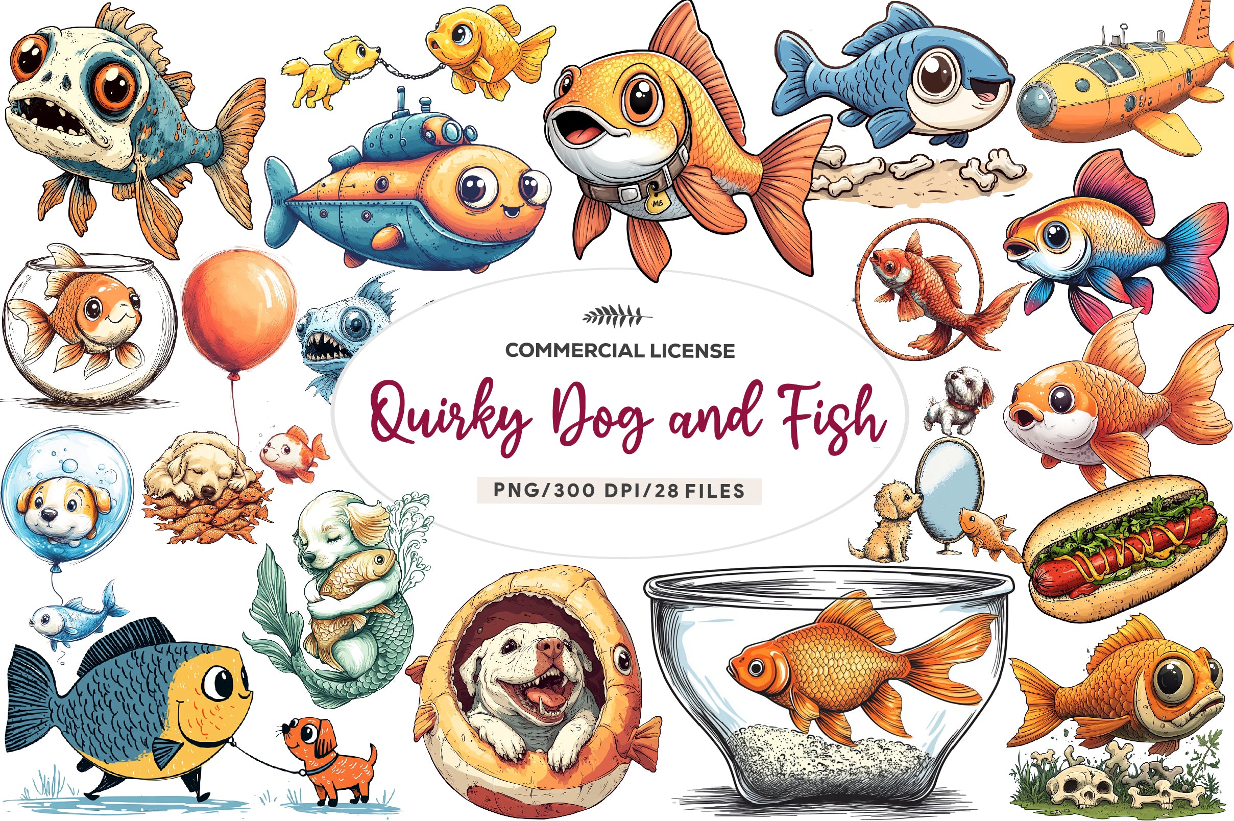 Quirky Dog And Fish Clipart Bundle - CraftNest - Digital Crafting and Art