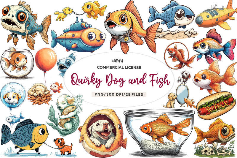 Quirky Dog And Fish Clipart Bundle - CraftNest - Digital Crafting and Art