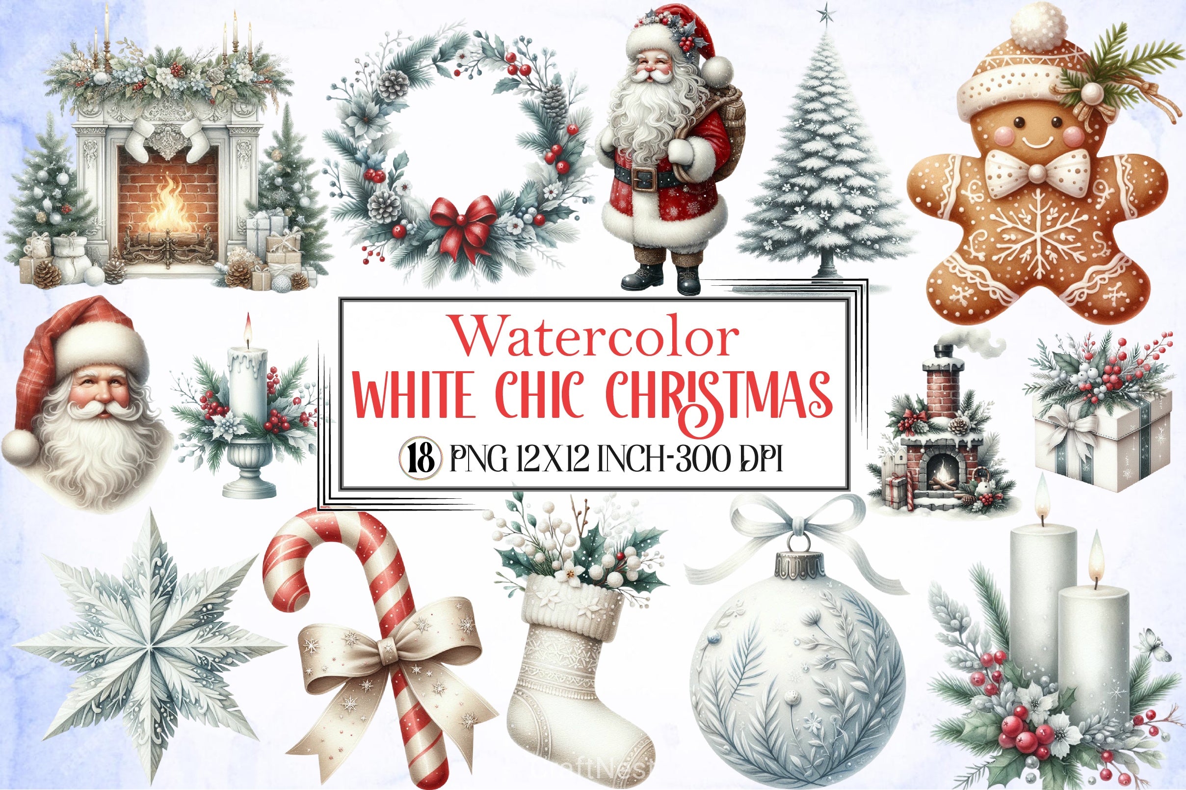 White Chic Christmas Clipart Bundle 24 - CraftNest - Digital Crafting and Art
