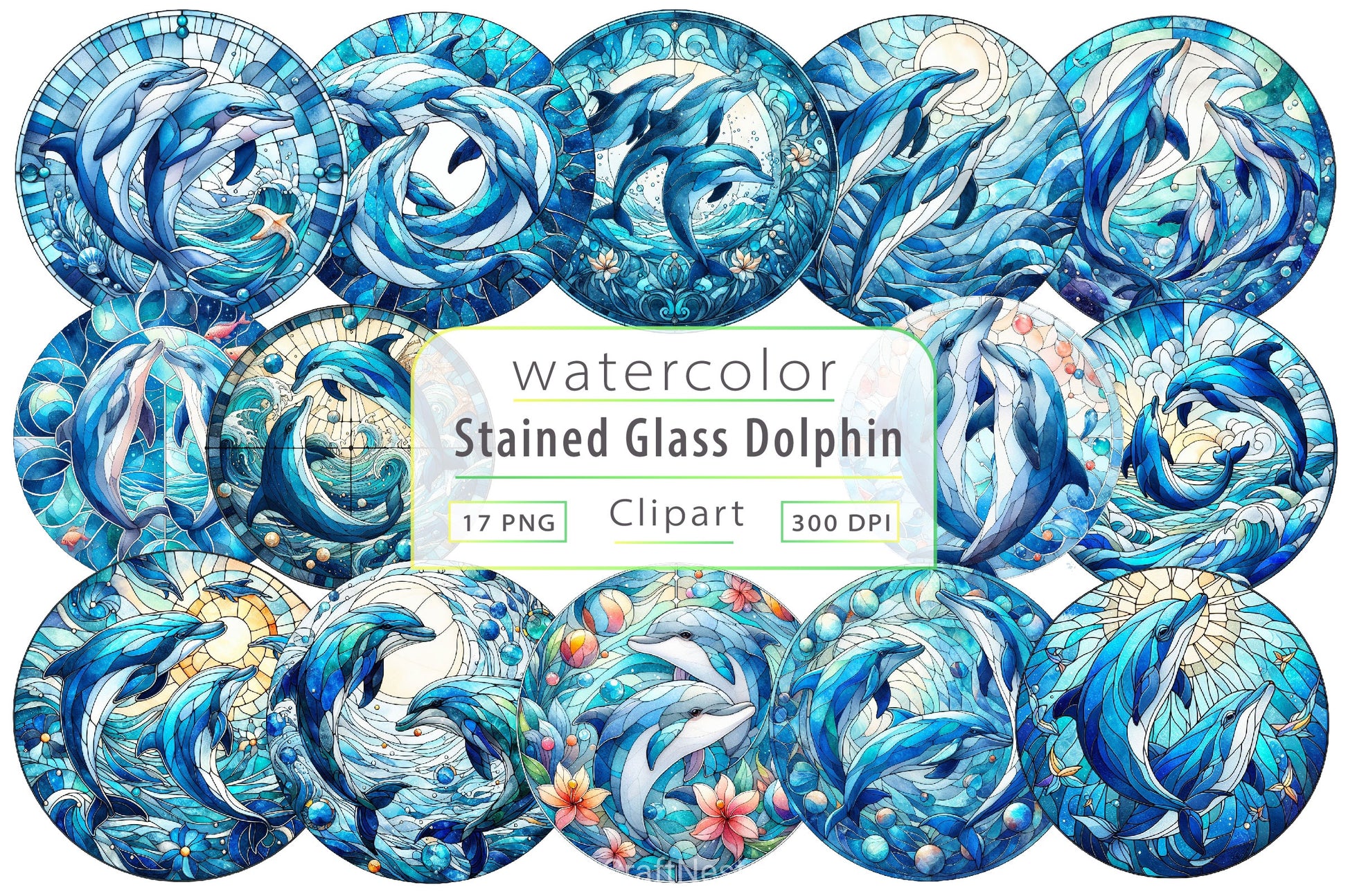 Stained Glass Dolphin Clipart Bundle - CraftNest - Digital Crafting and Art