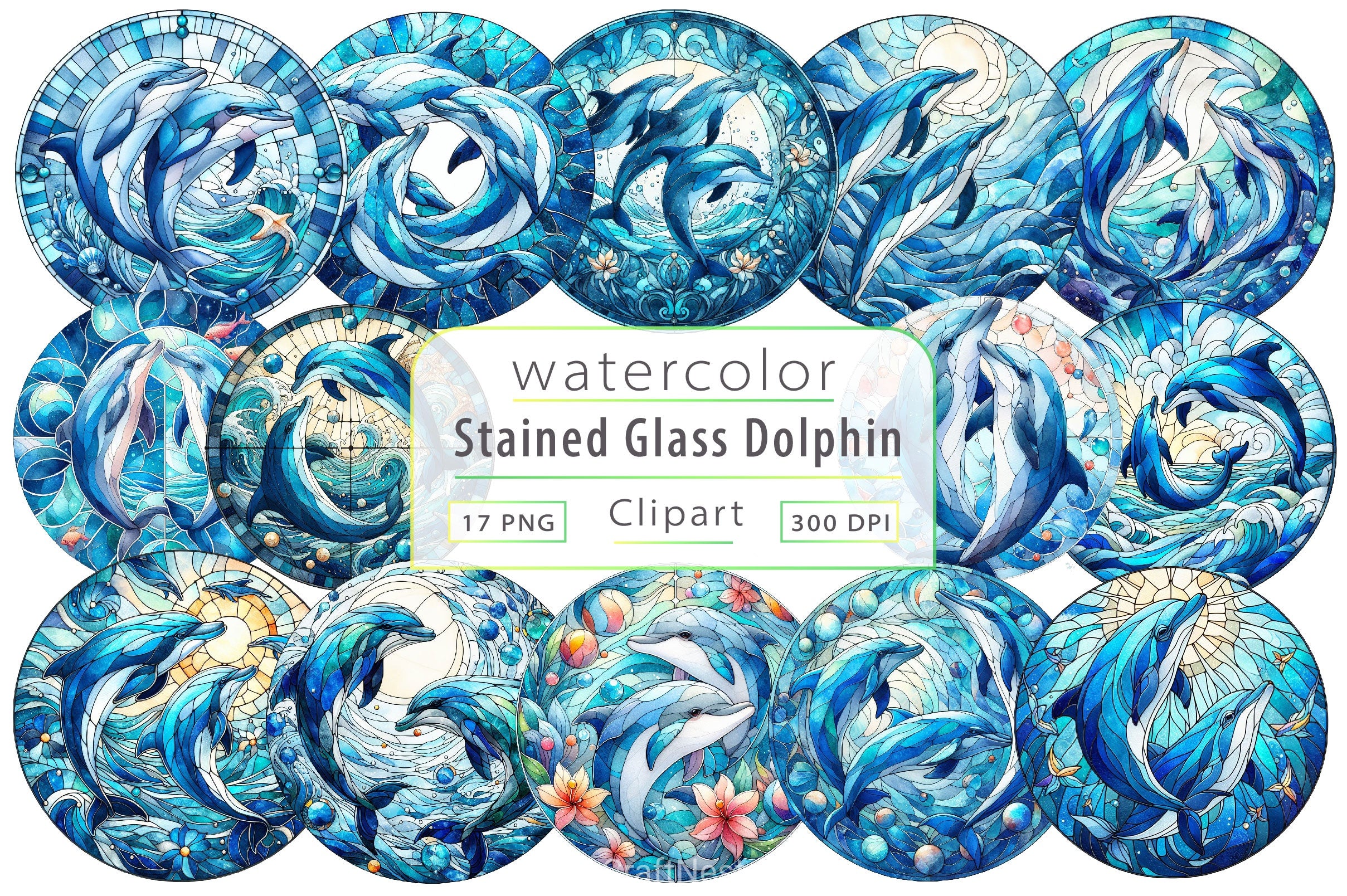 Stained Glass Dolphin Clipart Bundle - CraftNest - Digital Crafting and Art