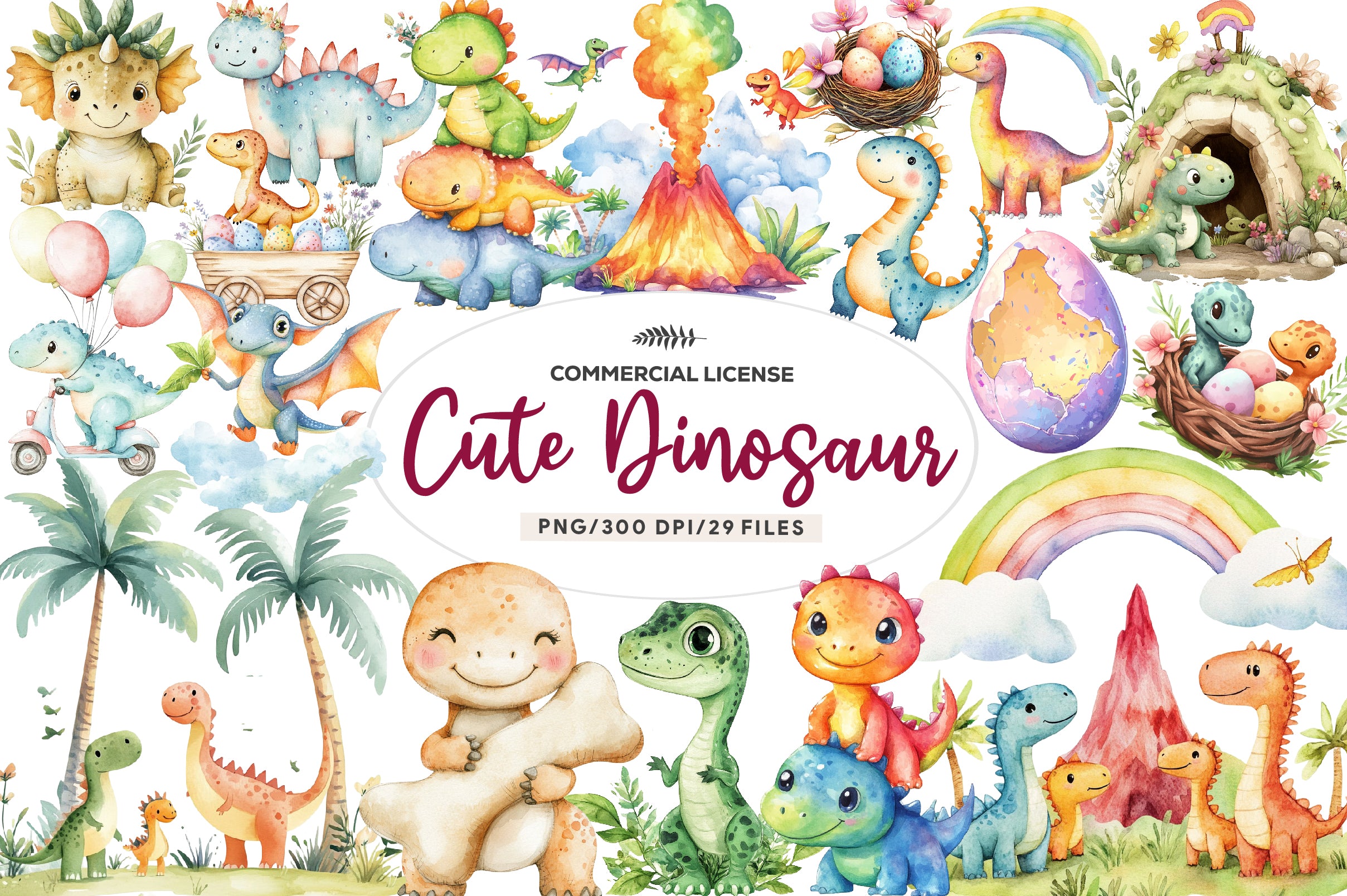 Prehistoric Cute Dinosaur Clipart Bundle - CraftNest - Digital Crafting and Art