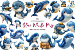 Whale Blue Whale Clipart Bundle - CraftNest - Digital Crafting and Art