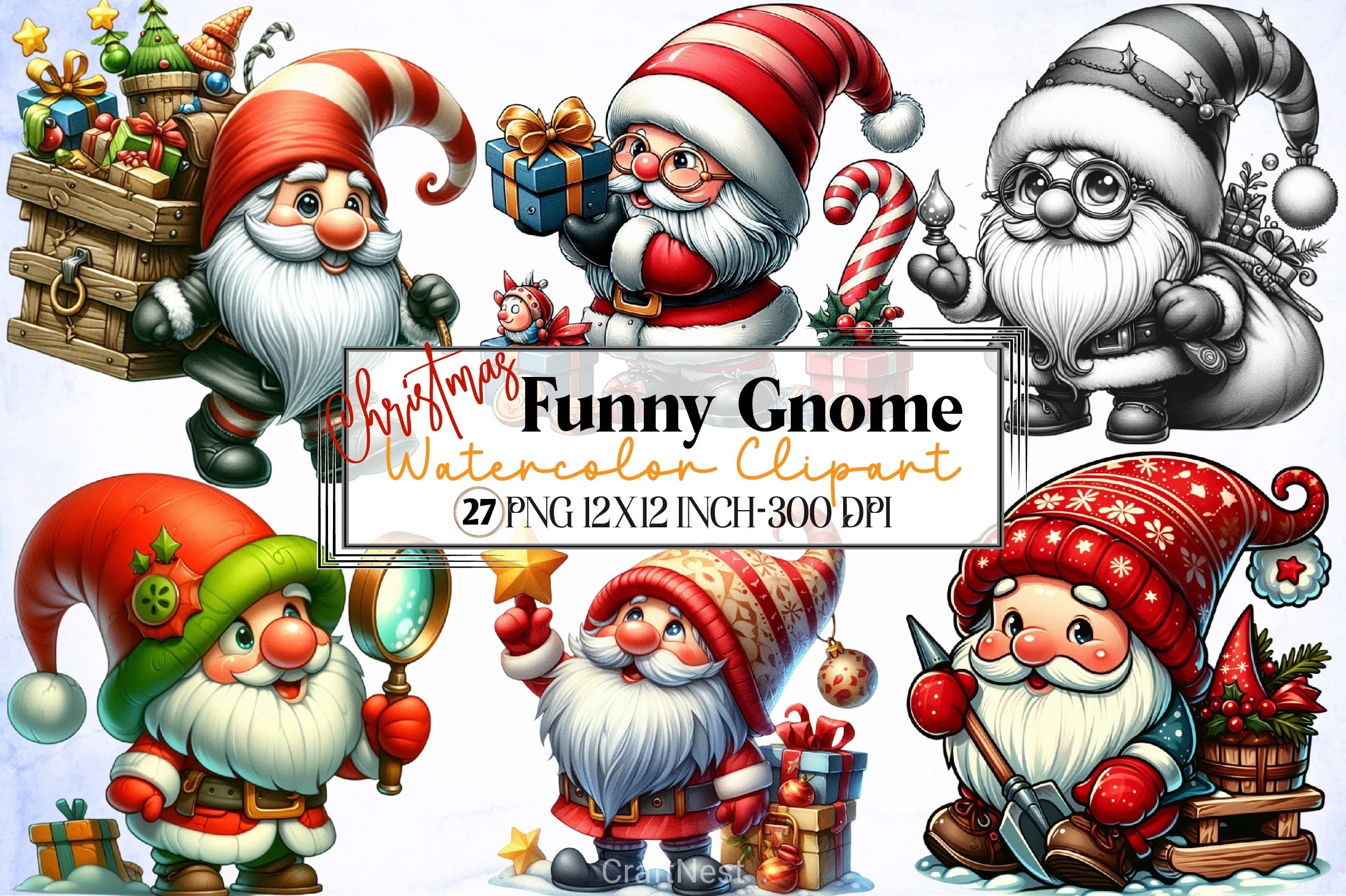 Christmas Retro Gnome Clipart Bundle - CraftNest - Digital Crafting and Art